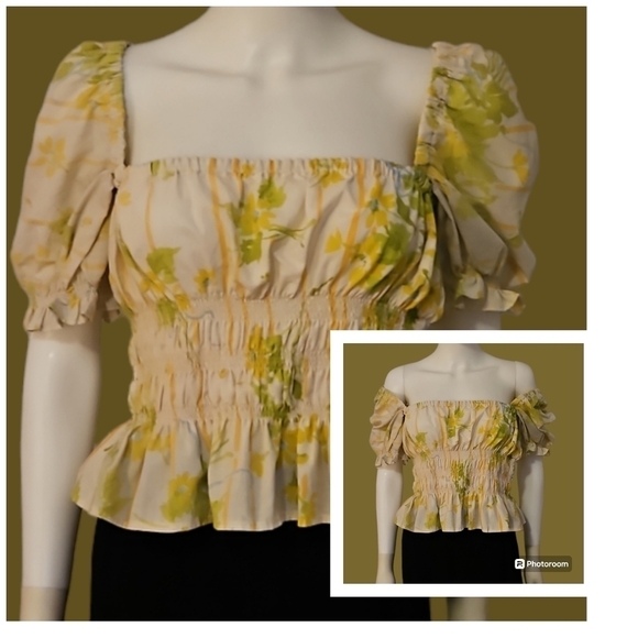 THE CURATED CURVY Puff Sleeve Smock Off Shoulder Colonial Castlecore Crop Top - Picture 1 of 8